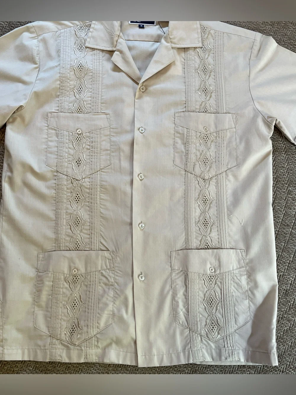Lada beige short sleeve guayabera shirt Mexican Wedding shirt Cuban Camp